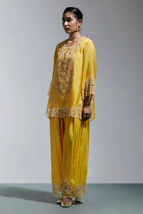 Floral Embroidered Silk Amber Salwar Set