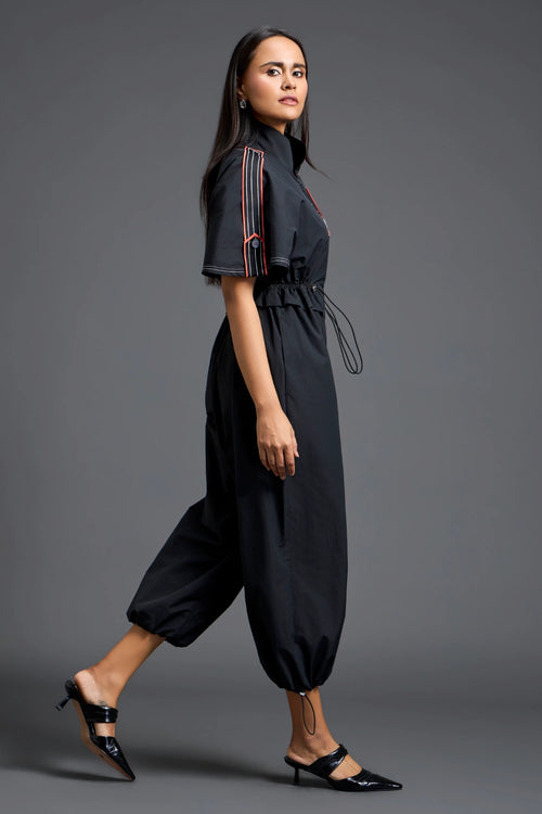 Black Metallic Structured Jumpsuit