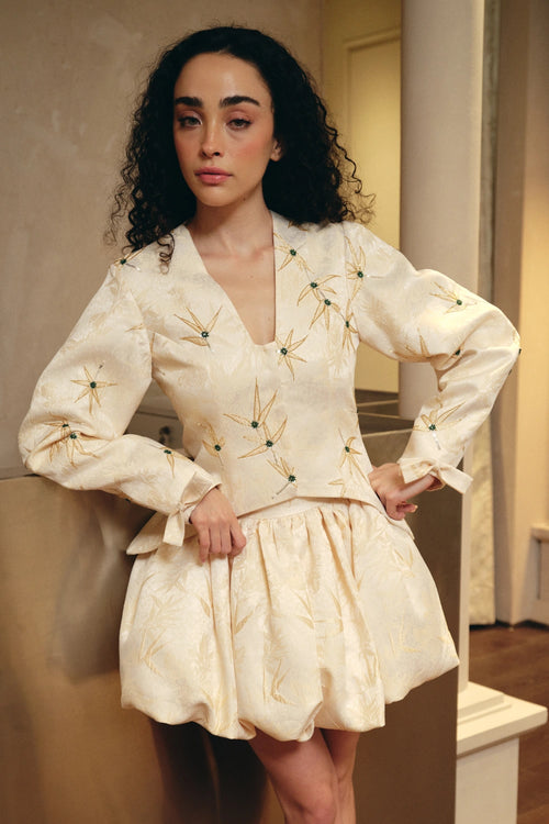 Ivory Jacquard Balloon Mini Skirt