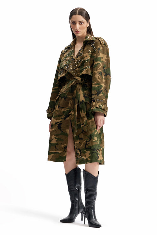 Studded Camo Trench