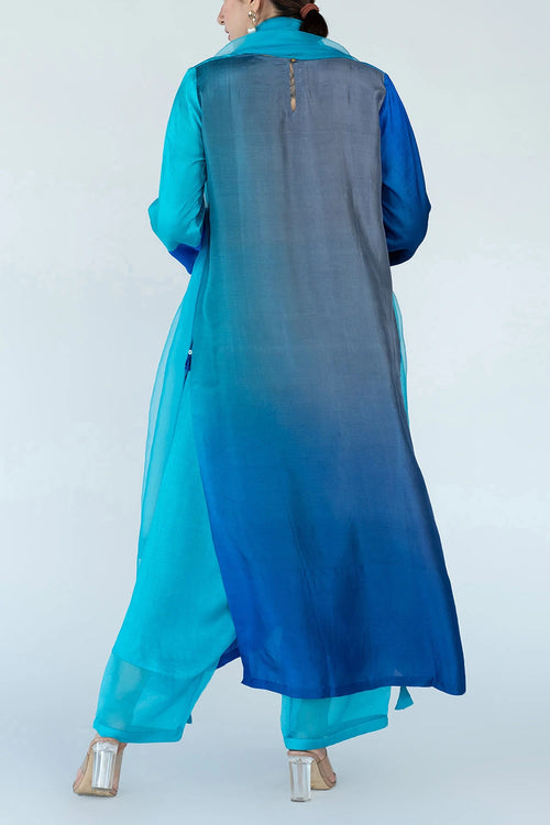 Firozi Grey Ombre Color Block Kurta Set