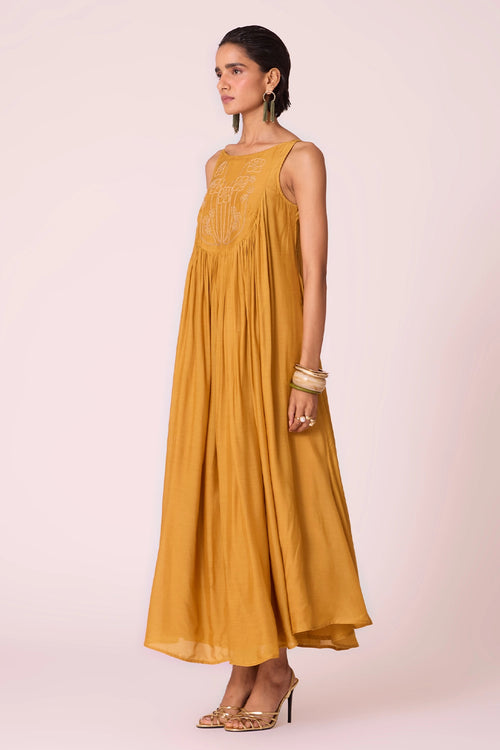 Zvuk Yellow Embroidered Maxi Dress