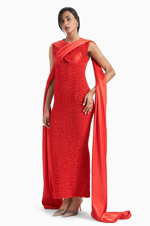 Red Multi Way Drape Dress