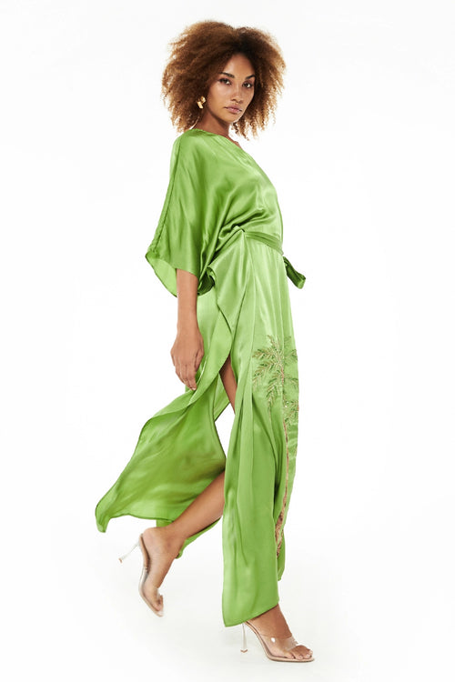 Adena Palm Embroidered Kaftan Dress