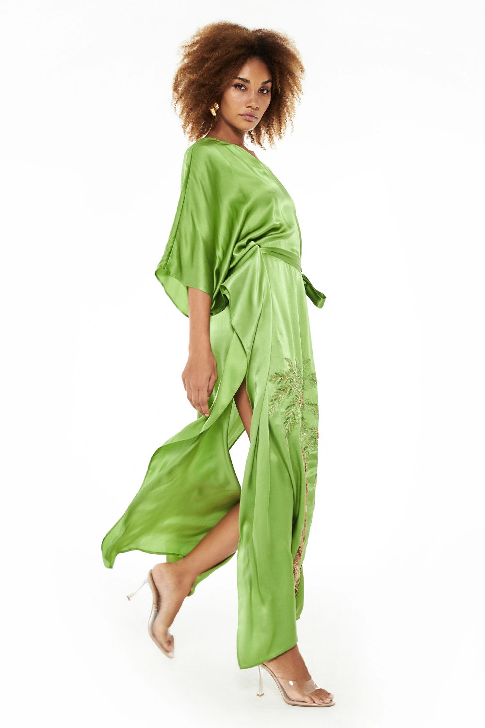 Adena Palm Embroidered Kaftan Dress