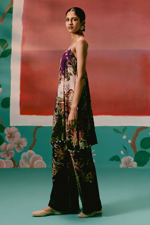 Olive and Purple Paisley Kurta Set
