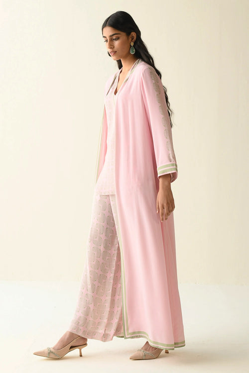Pink Abaya With Geometric Printed Design