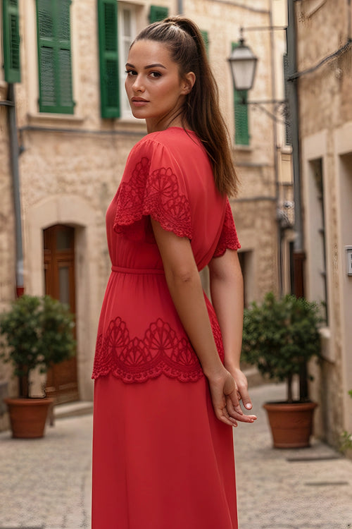 Scarlet Scallop Embroidered Skirt Set