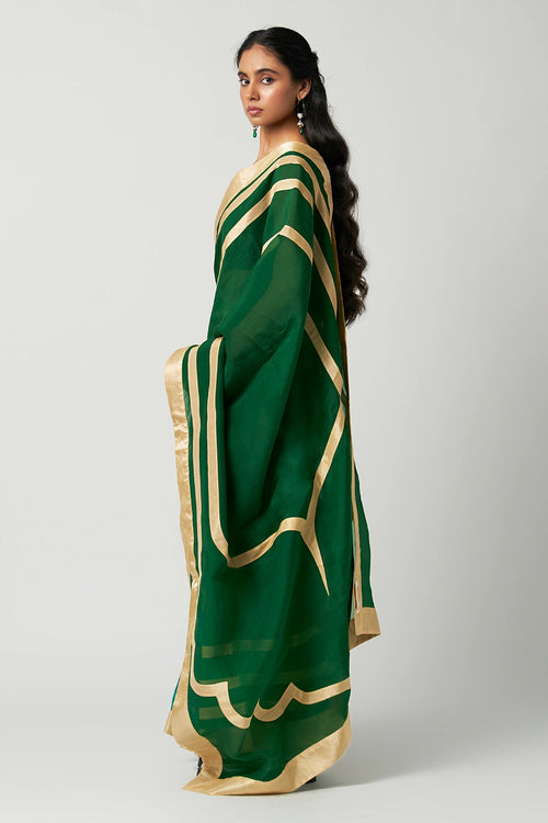 Emerald Mehrabiya Applique Silk Saree