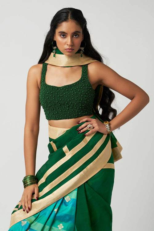 Emerald Mehrabiya Applique Silk Saree