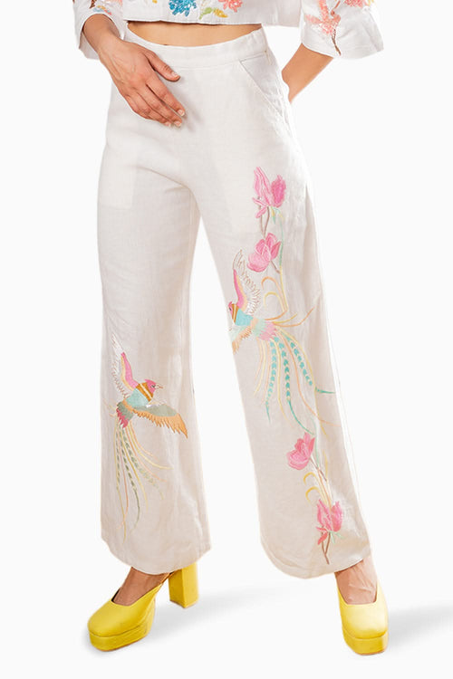 Ivory Floral Bird Pants