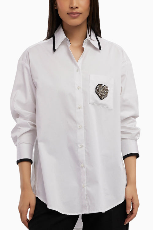 White Tuxedo Big Swarovski Heart Shirt