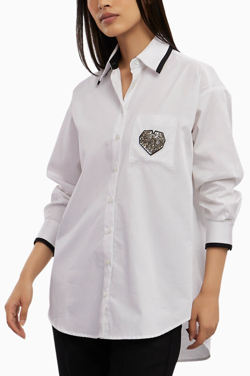 White Tuxedo Big Swarovski Heart Shirt