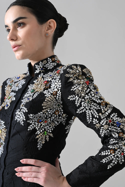 Noir Black Gown With Floral Embroidered Detail