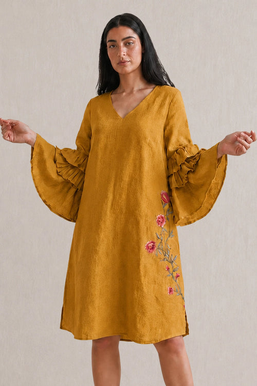 Gold Rose Garden Tan Tan Dress