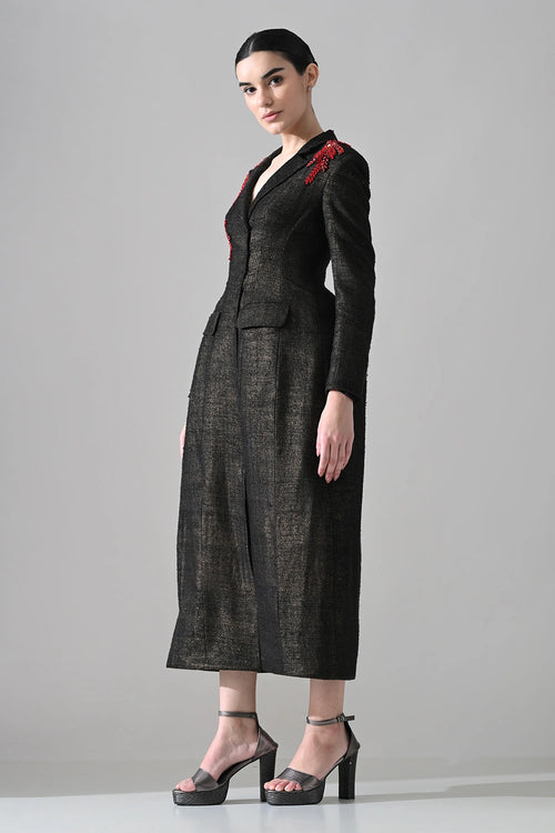 Midnight Black Structured Coat Dress