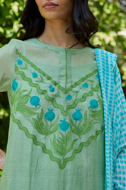 Pomegranate Trail Green Embroidered Kurta Set With Dupatta