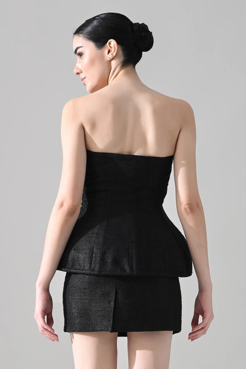 Midnight Strapless Peplum Dress With Jewel Embellishment