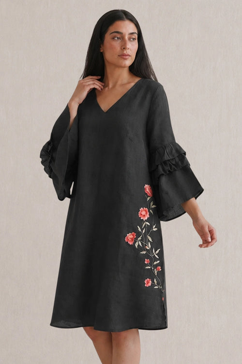 Black Rose Garden Tan Tan Dress