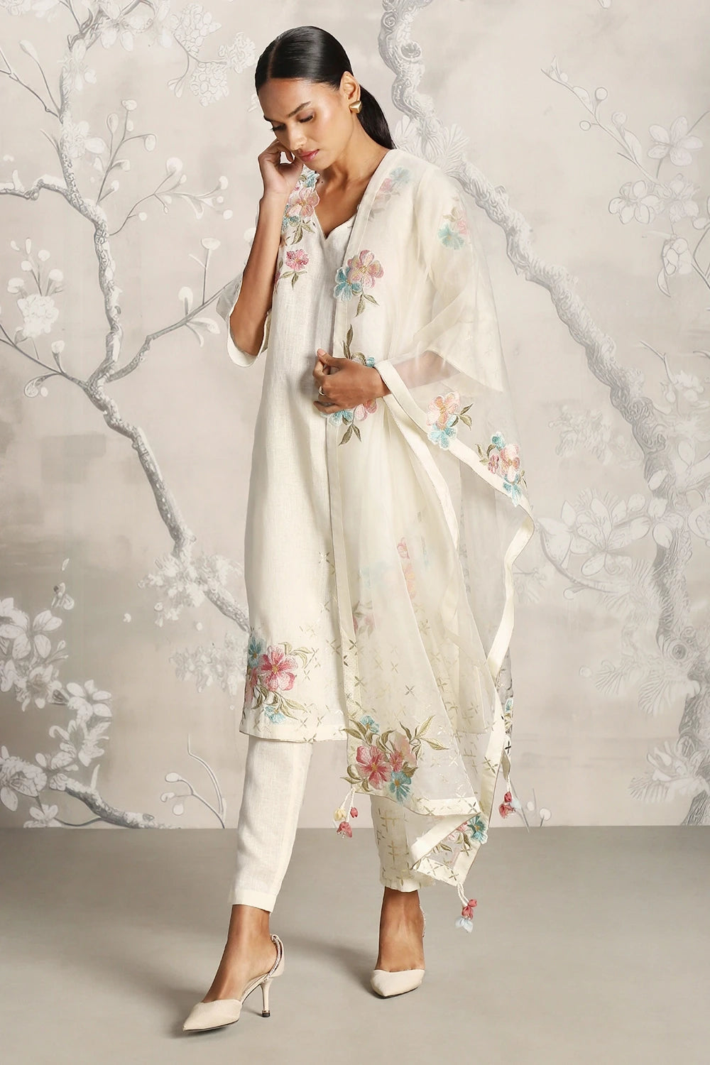 Corsage Off White Kurta Pant and Dupatta Set