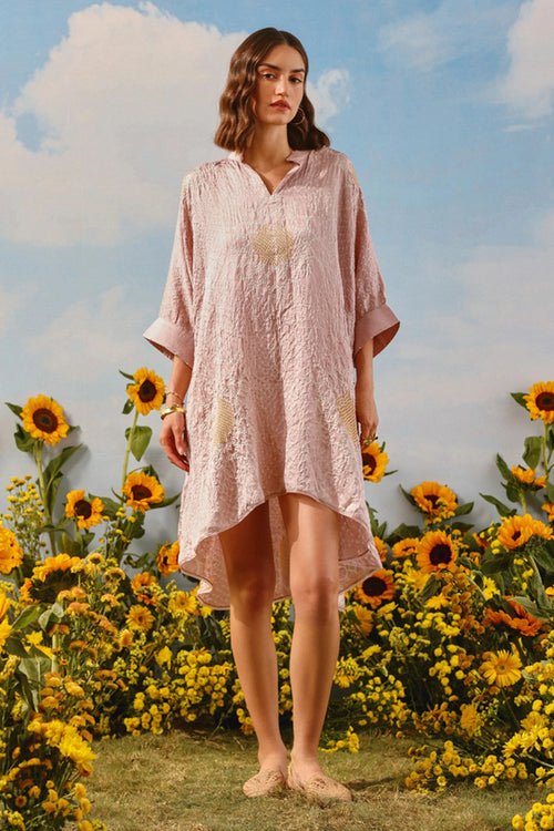 Blush Gajji Silk Bandhani Shirt Dress