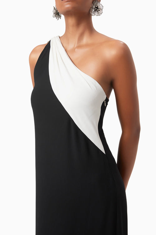Black One Shoulder Draped Gown
