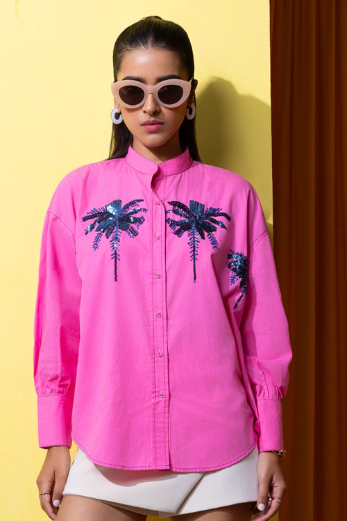 Pink Exquisite Hand Embellished Palm Blouse