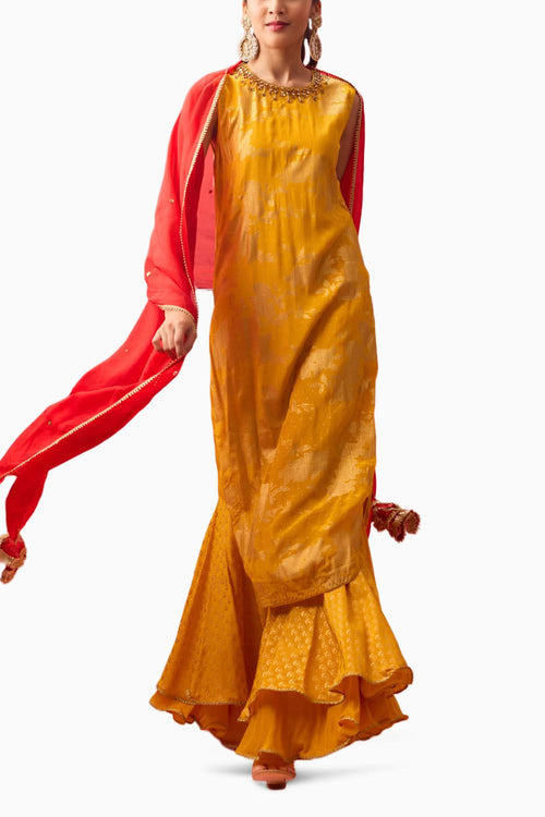 Ochre Yellow Sharara Set