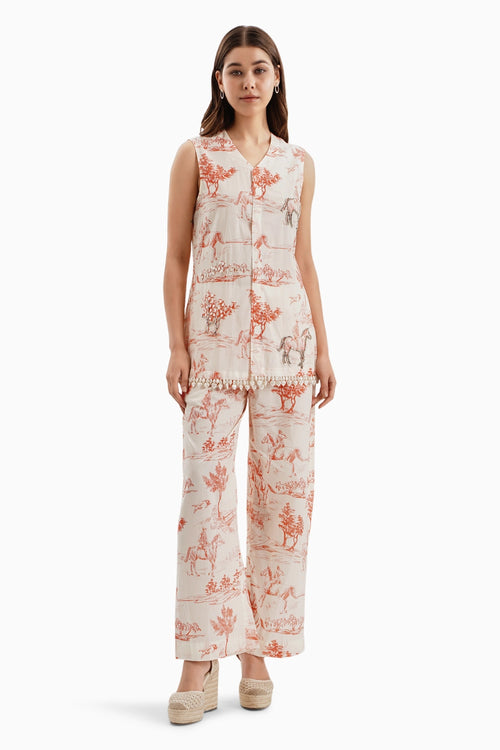 Orange Noble Ground Print Jacket and Pants Set