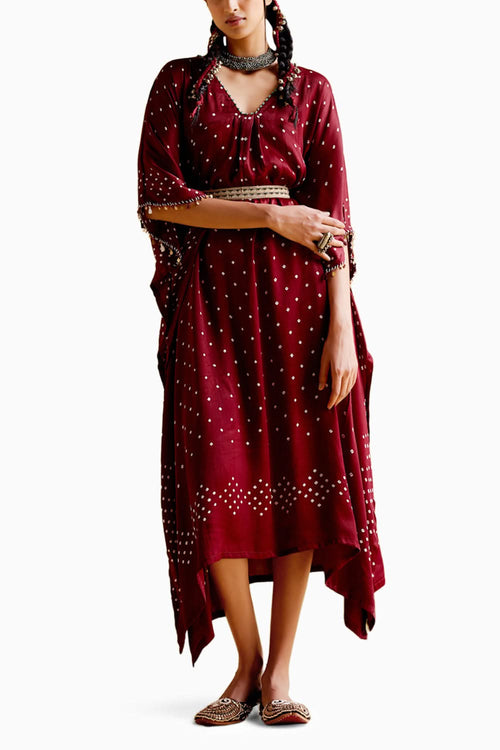 Annika Maroon Bandhini Kaftan