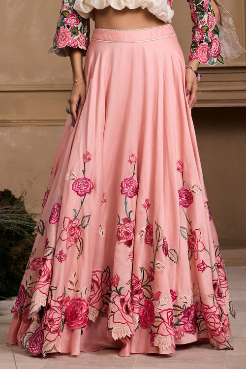 Rose Pink Cutwork Layered Lehenga
