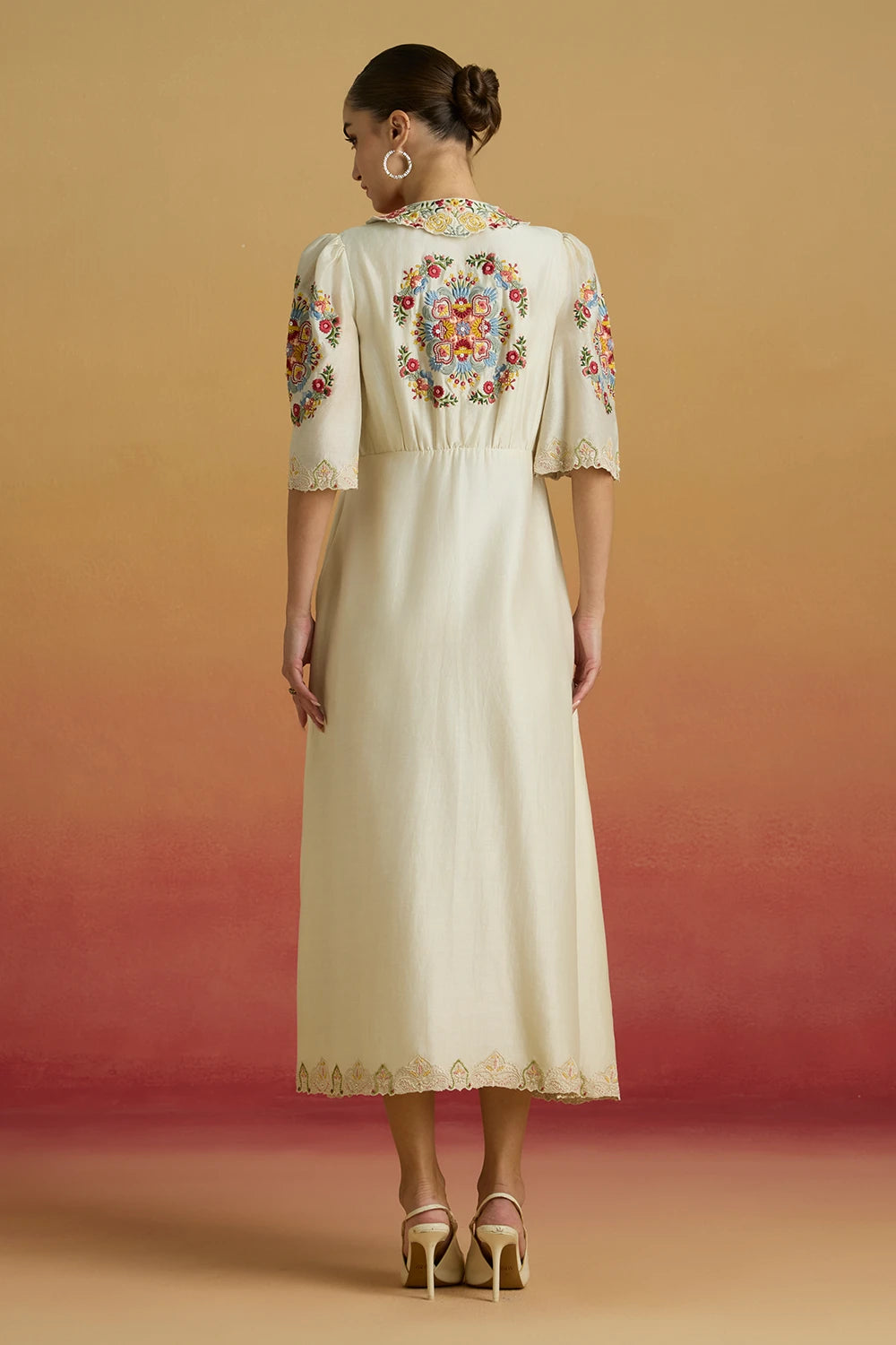 Ivory Floral Threadwork Amaryllis Shirt Dress