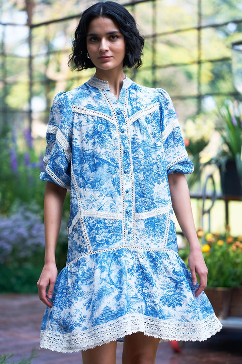 Toile & Lace Tiered Mini Dress