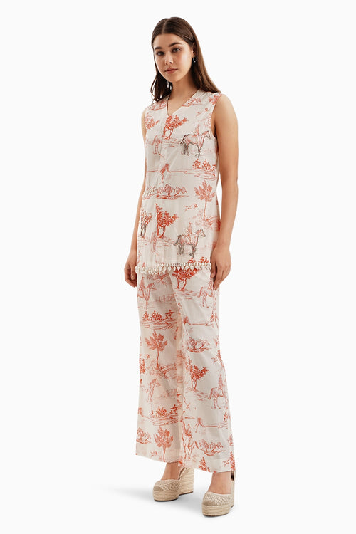 Orange Noble Ground Print Jacket and Pants Set