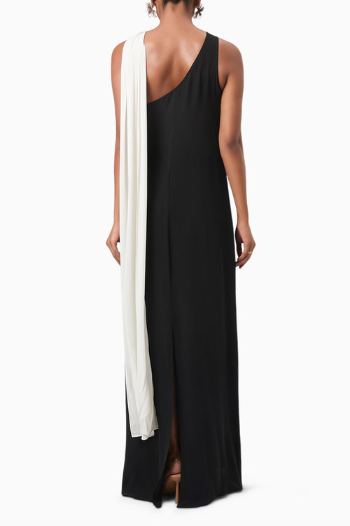 Black One Shoulder Draped Gown