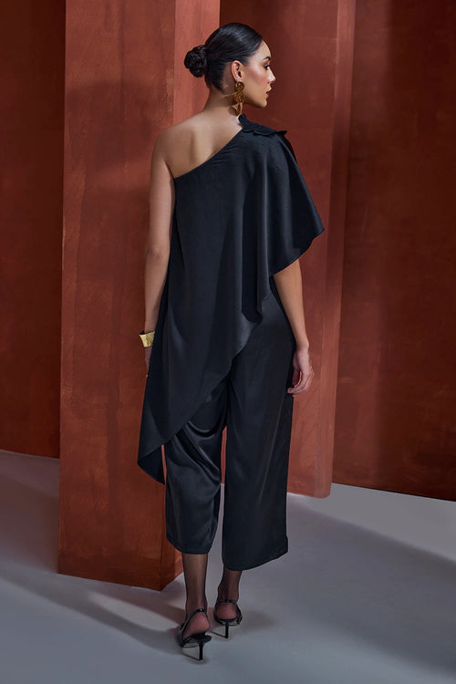 The Lumiere Black Satin Jumpsuit