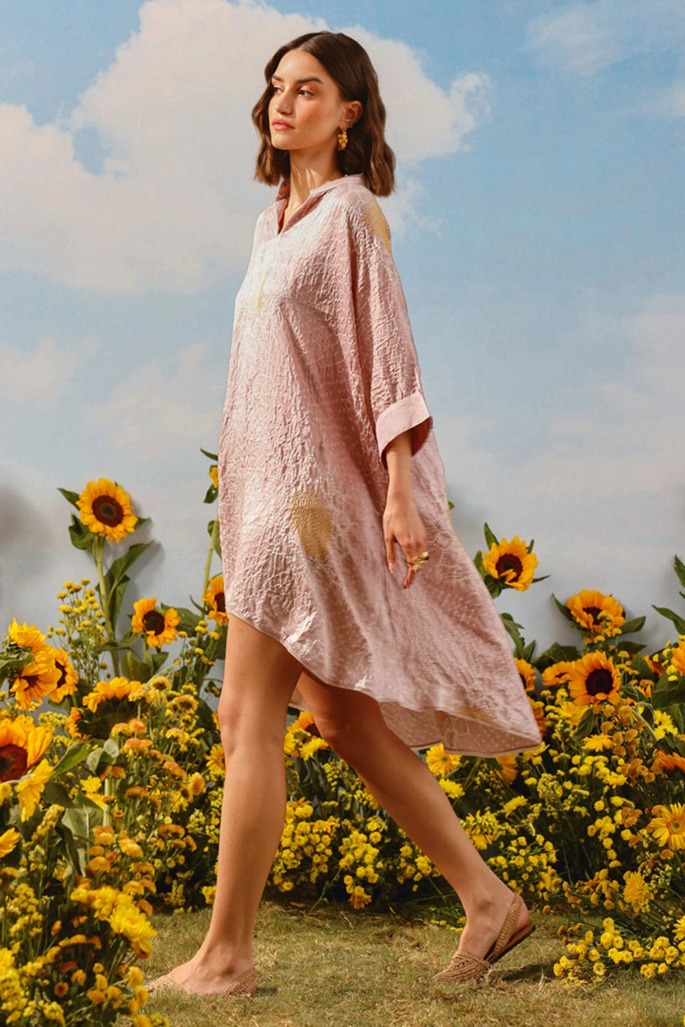 Blush Gajji Silk Bandhani Shirt Dress