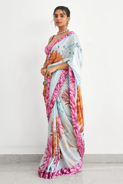 Bright Flower Sequins Sari Blouse Set