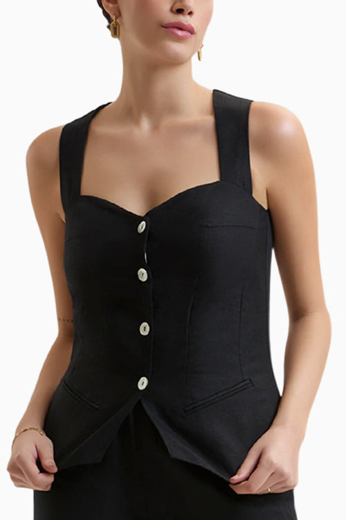 Black Capri Linen Waistcoat