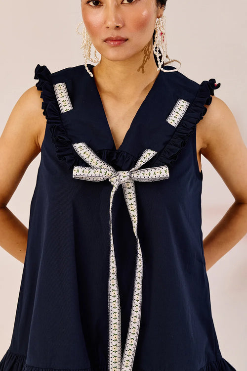 Navy Blue Ruffle Mini Dress