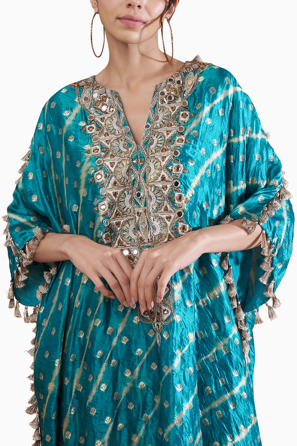 Teal Blue Embroidered Kaftan with Churidar