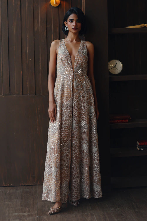 Fasana Light Gold Jacket And Palazzo Set