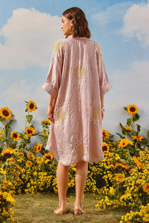 Blush Gajji Silk Bandhani Shirt Dress