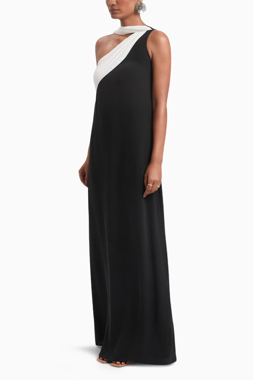 Black One Shoulder Draped Gown