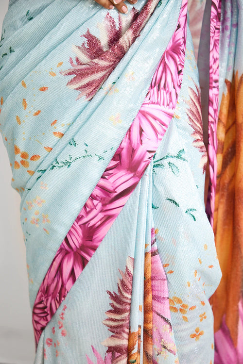 Bright Flower Sequins Sari Blouse Set