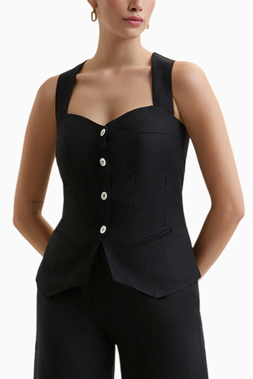 Black Capri Linen Waistcoat