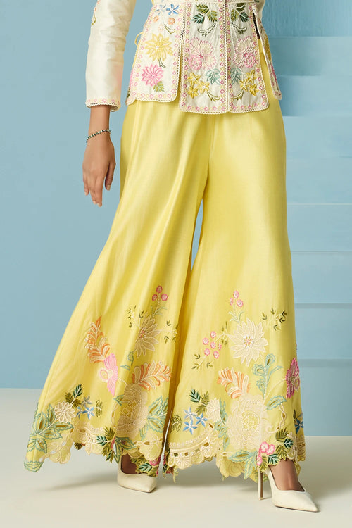 Butter Yellow Embroidered Sharara