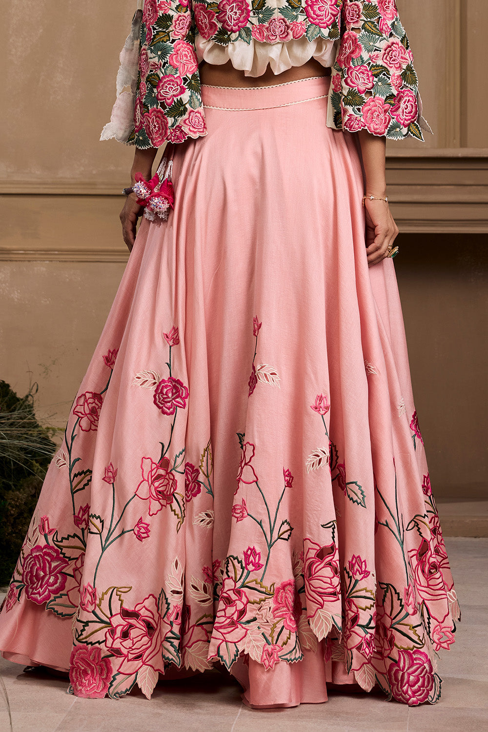 Rose Pink Cutwork Layered Lehenga