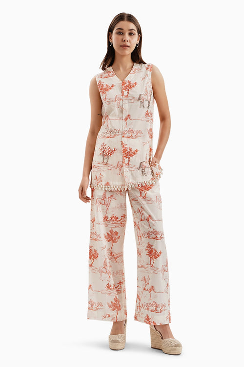 Orange Noble Ground Print Jacket and Pants Set