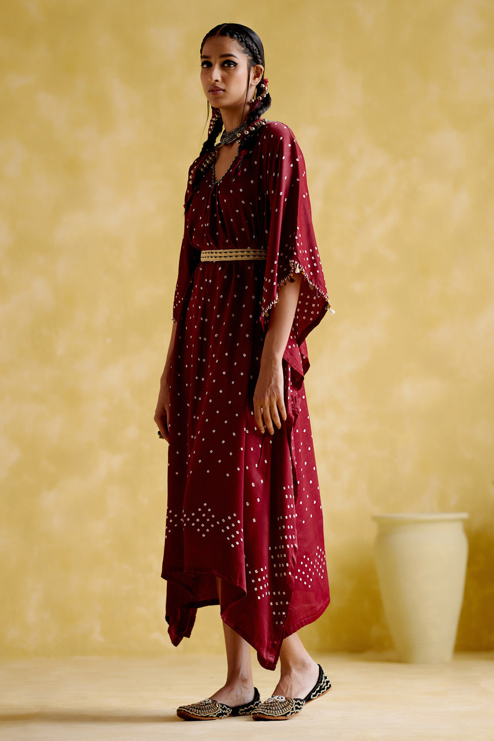 Annika Maroon Bandhini Kaftan